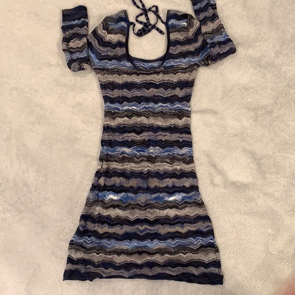 Guess knitted Dress XS Fitted Petite Blue grey striped with grey slip - Picture 6 of 9